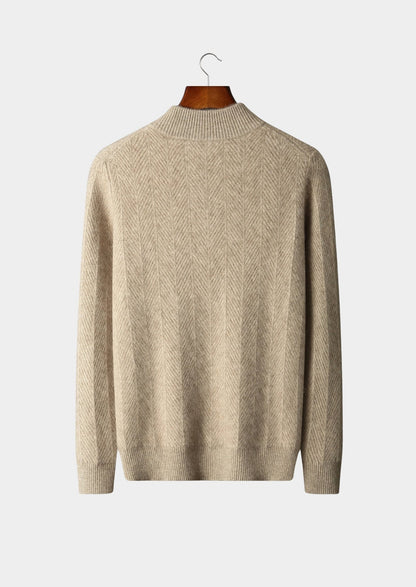 Pure Extra-Fine Merino Wool Herringbone Quarter Zip Sweater