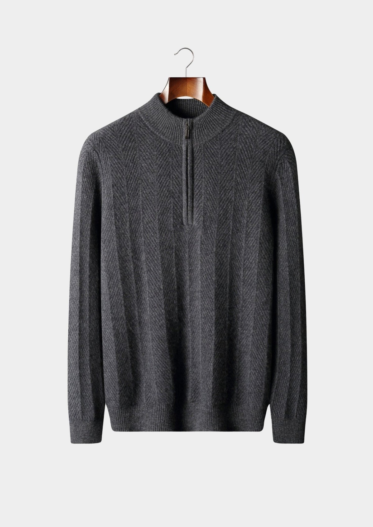 Pure Extra-Fine Merino Wool Herringbone Quarter Zip Sweater