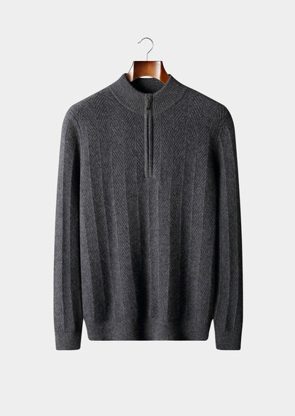 Pure Extra-Fine Merino Wool Herringbone Quarter Zip Sweater