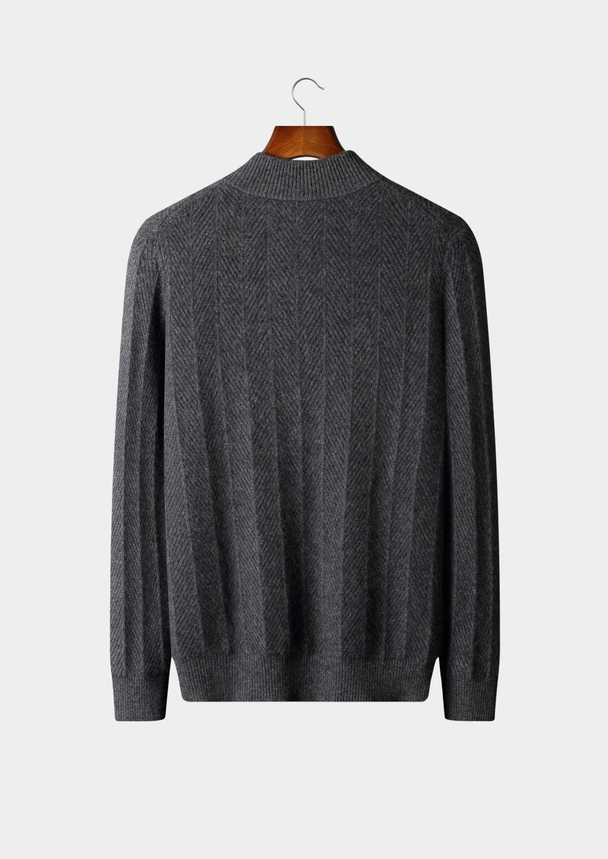 Pure Extra-Fine Merino Wool Herringbone Quarter Zip Sweater