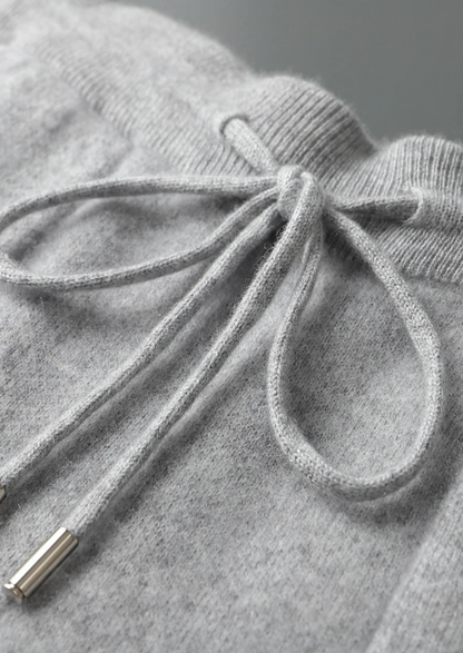 PURE CASHMERE KNIT HOODIE & DRAWSTRING JOGGER LEISURE SET