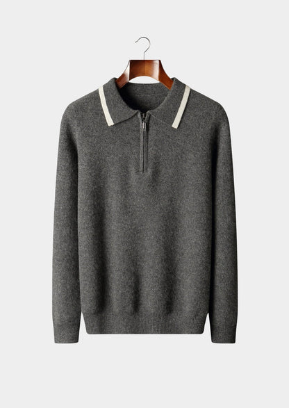 Pure Extra-Fine Merino Wool Contrast Zip Polo
