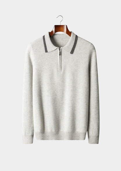 Pure Extra-Fine Merino Wool Contrast Zip Polo