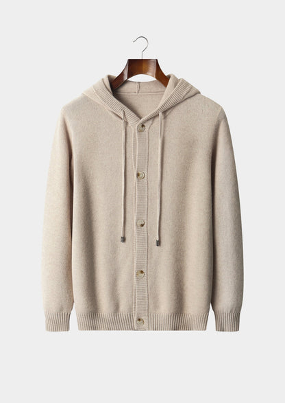 Pure Extra-Fine Merino Wool Button Hoodie