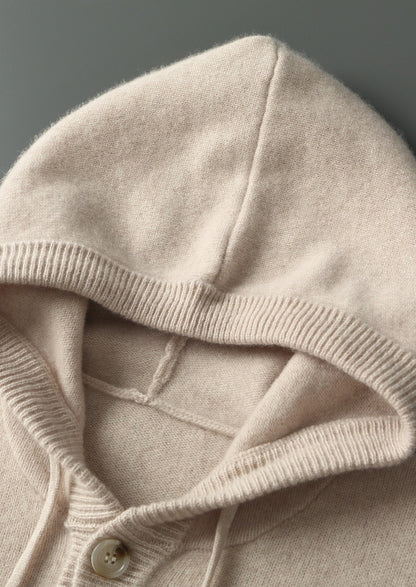 Pure Extra-Fine Merino Wool Button Hoodie