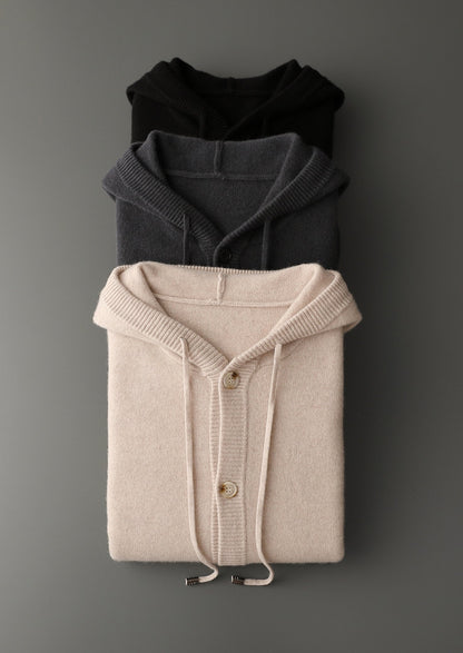 Pure Extra-Fine Merino Wool Button Hoodie