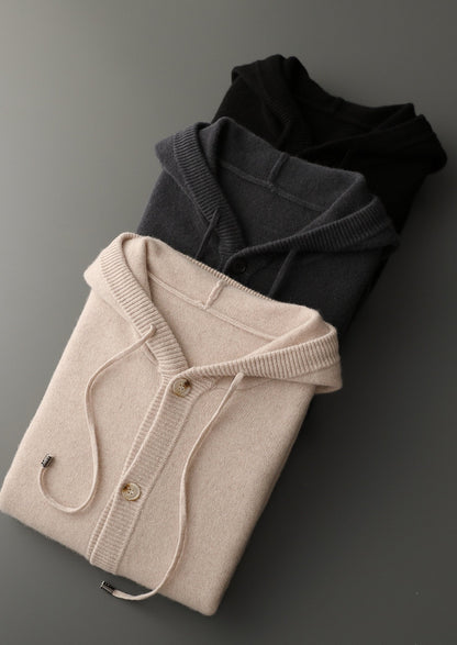 Pure Extra-Fine Merino Wool Button Hoodie