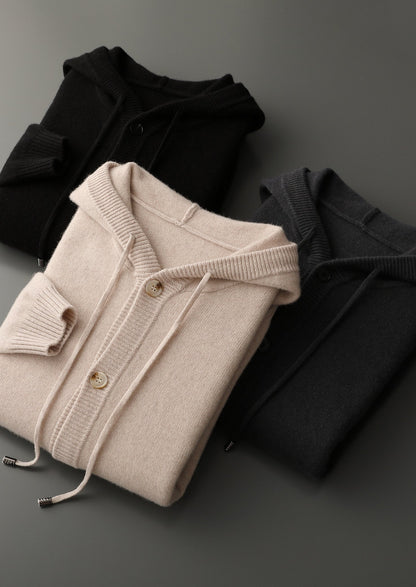 Pure Extra-Fine Merino Wool Button Hoodie