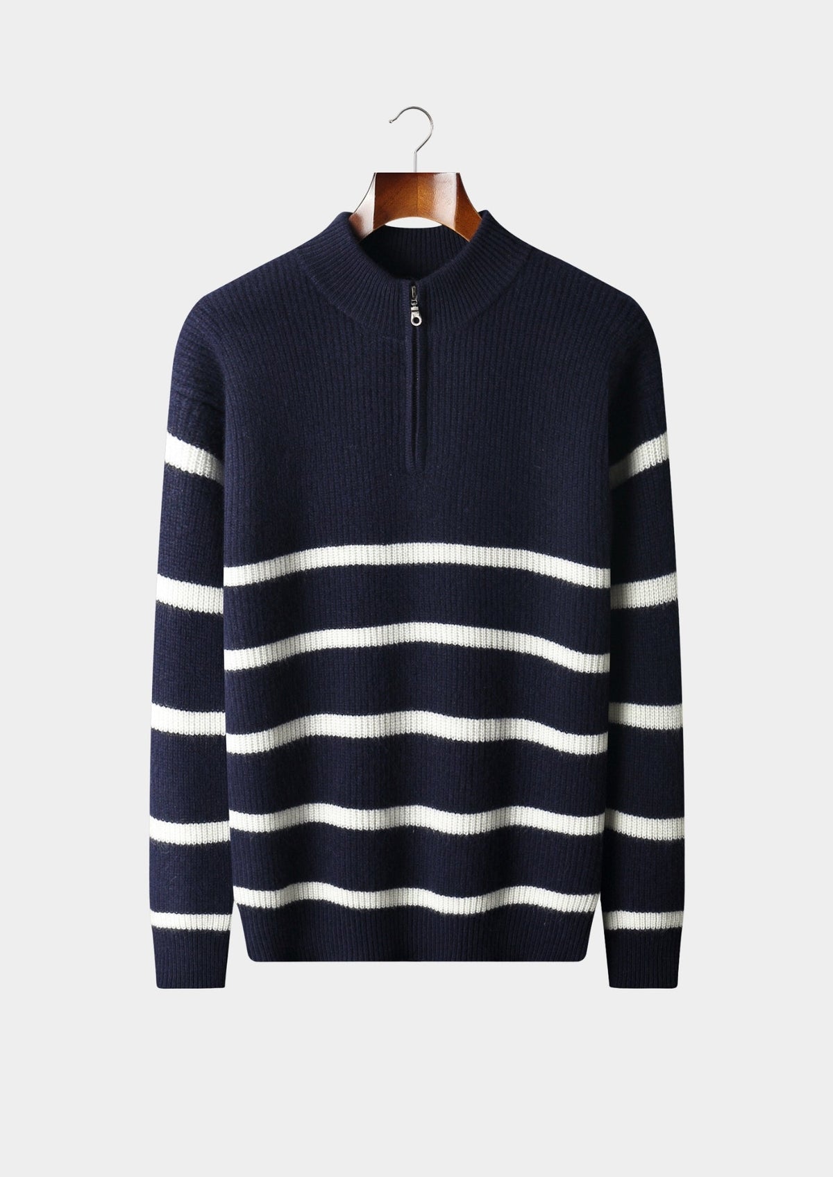 Pure Extra-Fine Merino Wool Striped Half-Zip Sweater