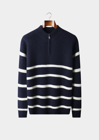 Pure Extra-Fine Merino Wool Striped Half-Zip Sweater