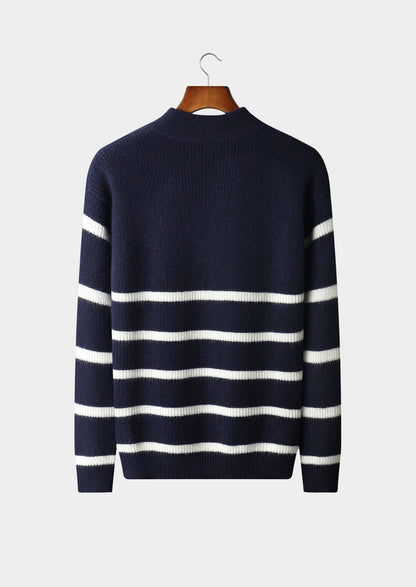 Pure Extra-Fine Merino Wool Striped Half-Zip Sweater