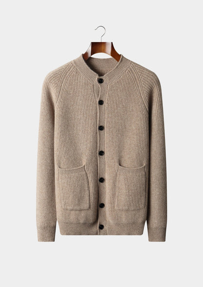 Pure Extra-Fine Merino Wool Ribbed Classic Button Cardigan