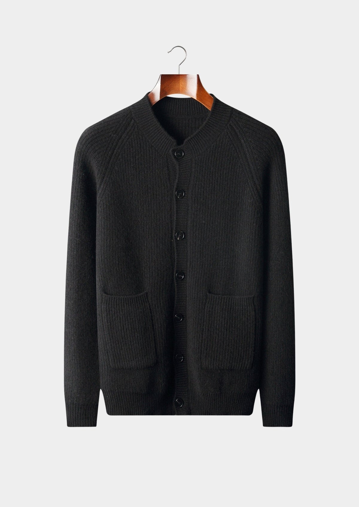 Pure Extra-Fine Merino Wool Ribbed Classic Button Cardigan