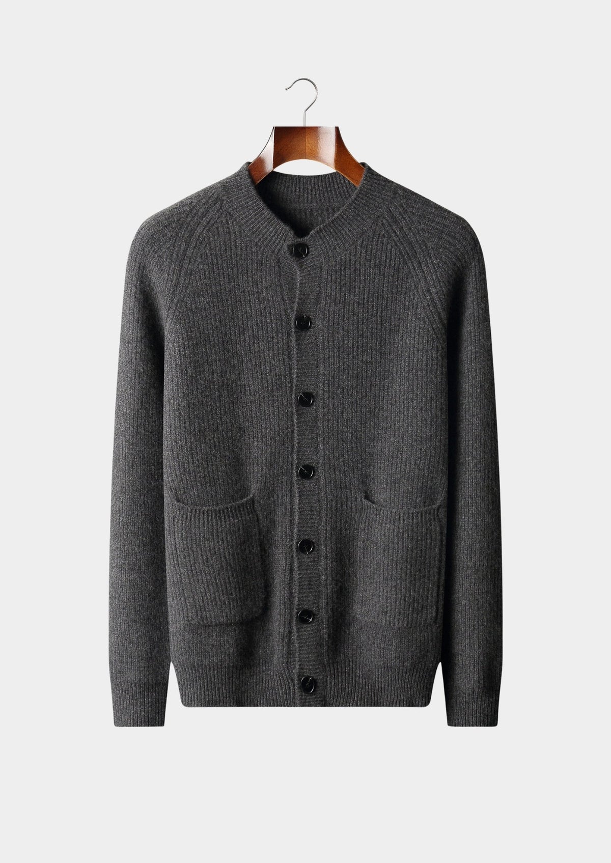 Pure Extra-Fine Merino Wool Ribbed Classic Button Cardigan