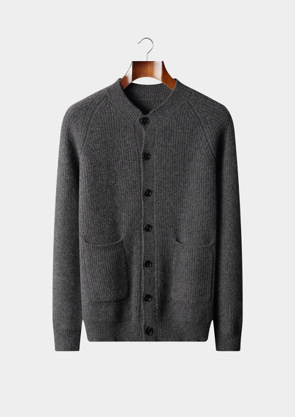 Pure Extra-Fine Merino Wool Ribbed Classic Button Cardigan
