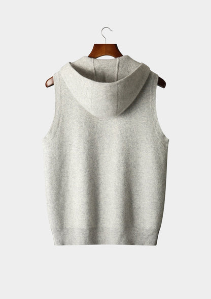 Pure Extra-Fine Merino Wool Hooded Zipper Vest