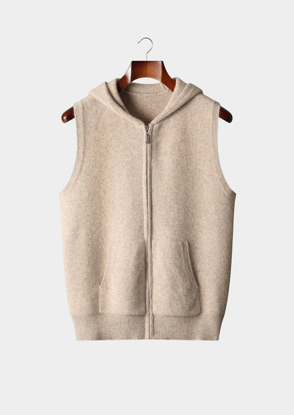 Pure Extra-Fine Merino Wool Hooded Zipper Vest