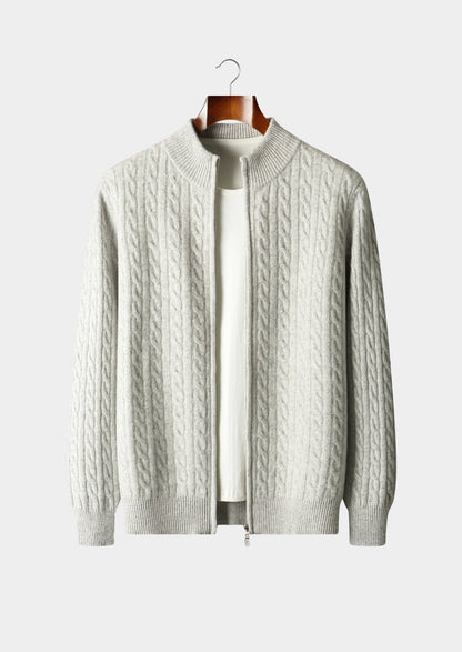 Pure Extra-Fine Merino Wool Cable Knit Zip Cardigan
