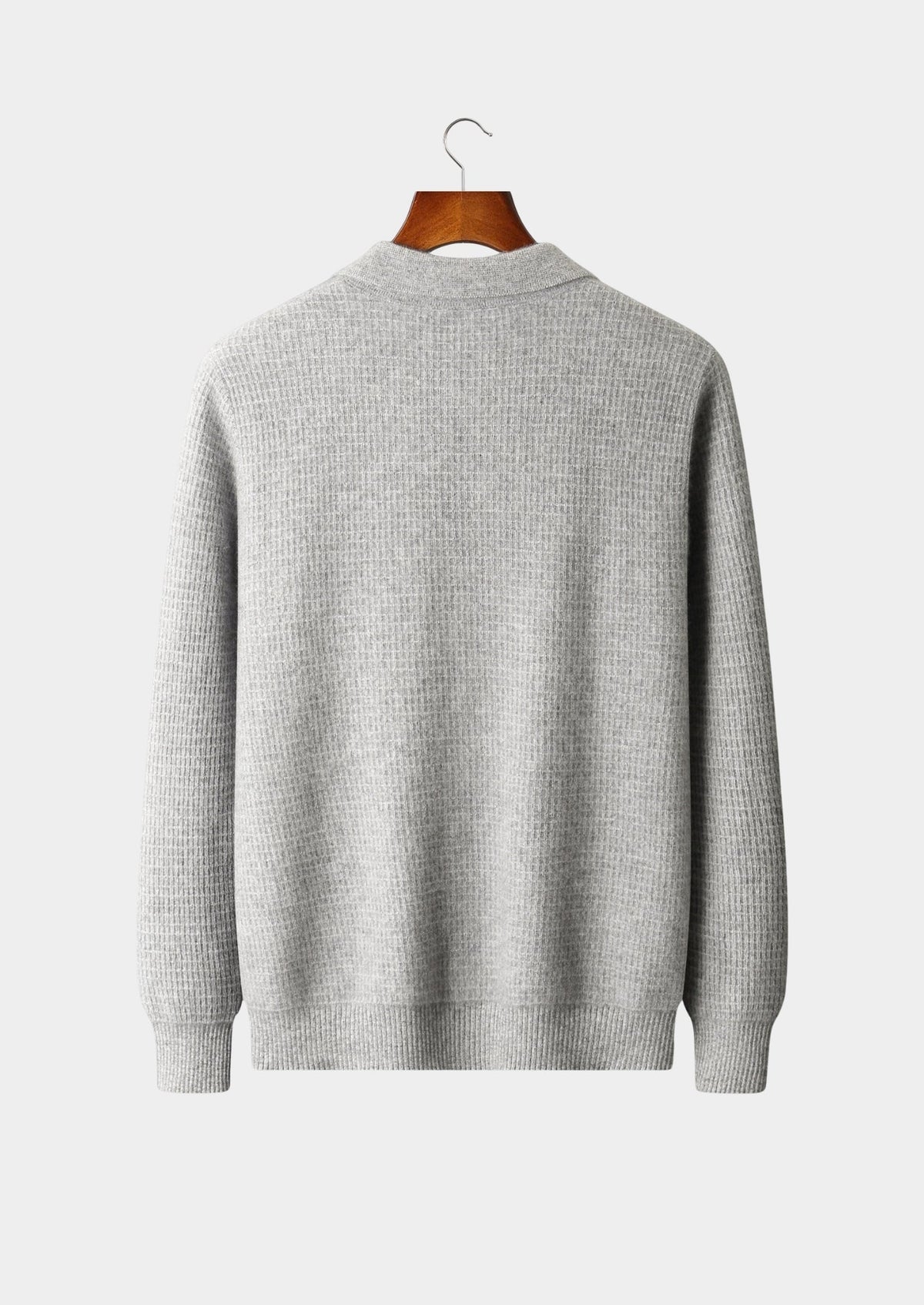 Pure Extra-Fine Merino Wool Textured Zip Polo Cardigan