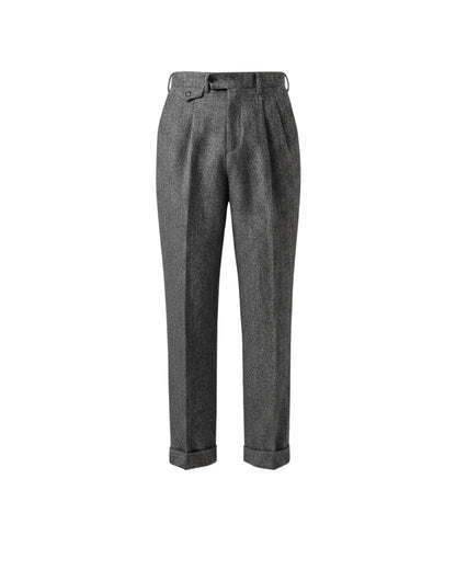 Men's grey houndstooth merino wool double pleated trousers