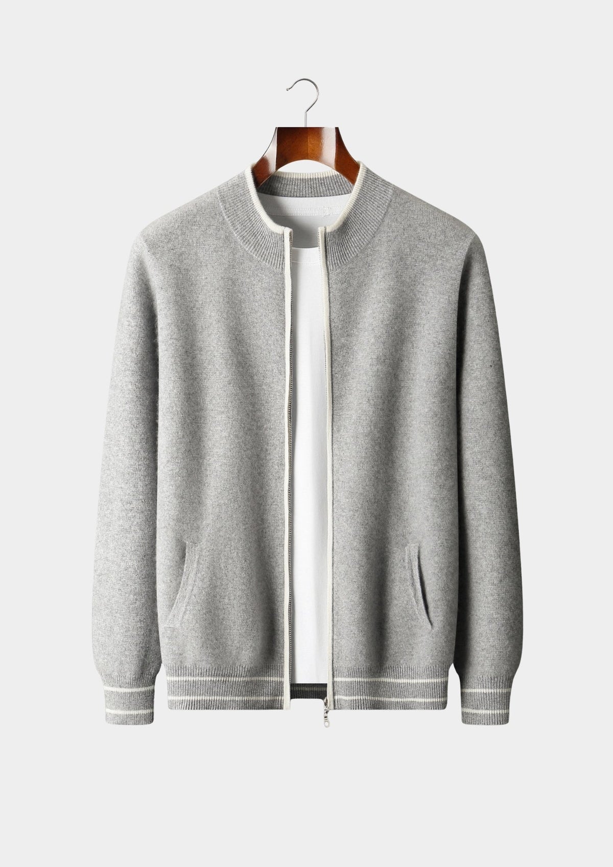 Pure Extra-Fine Merino Wool Contrast Zip Cardigan