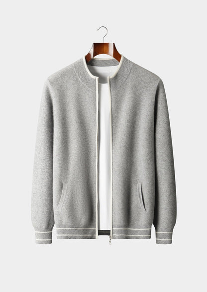 Pure Extra-Fine Merino Wool Contrast Zip Cardigan