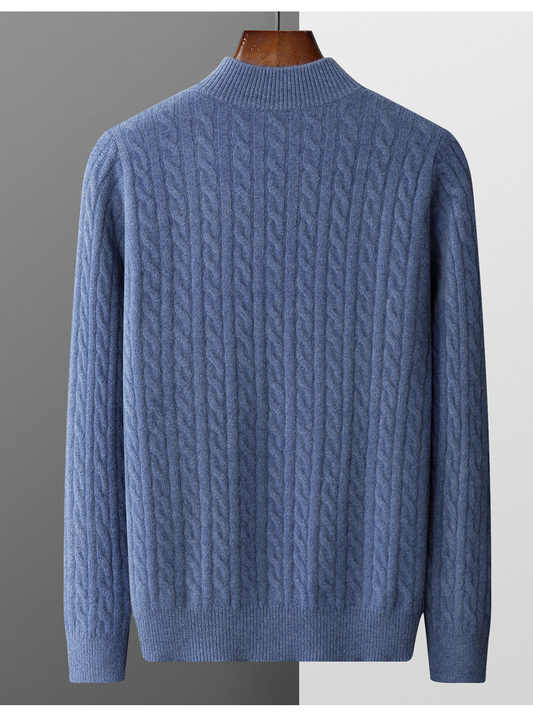 100% CASHMERE WOVEN HALF ZIP