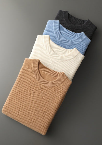 Pure Extra-Fine Merino Wool Ribbed Crewneck Sweater