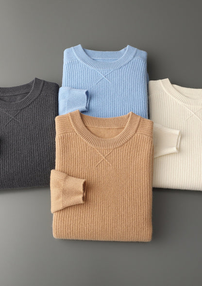 Pure Extra-Fine Merino Wool Ribbed Crewneck Sweater