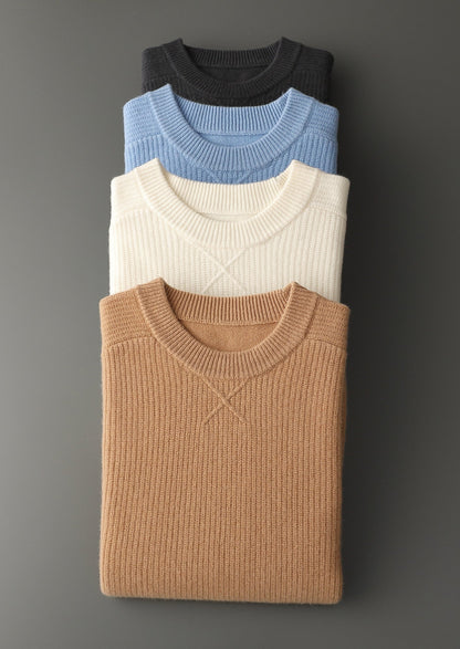 Pure Extra-Fine Merino Wool Ribbed Crewneck Sweater