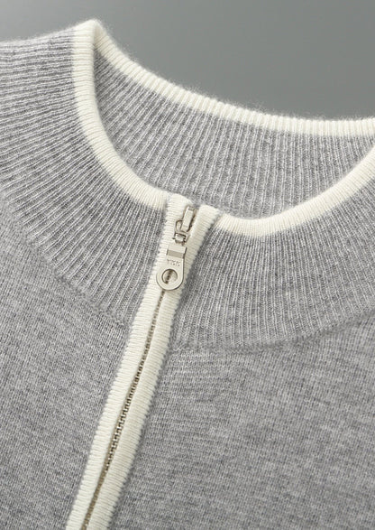 Pure Extra-Fine Merino Wool Contrast Zip Cardigan