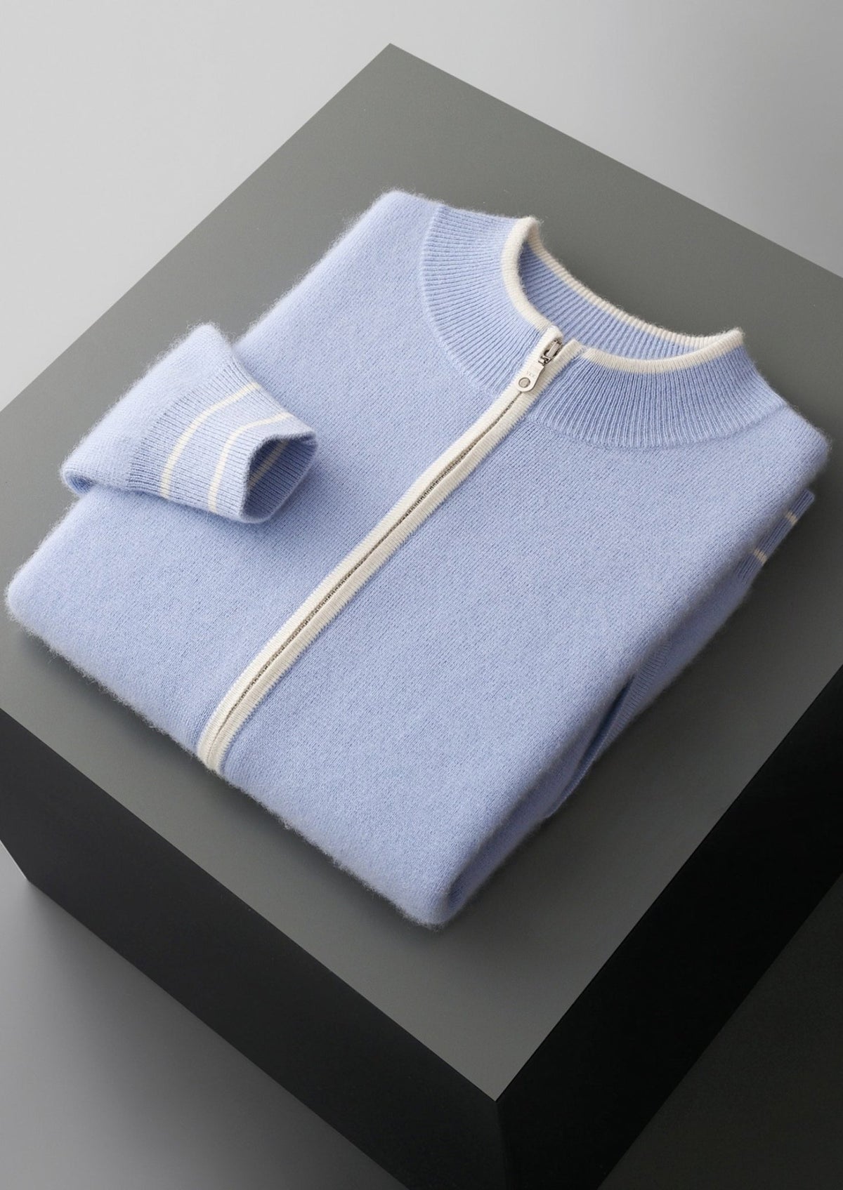 Pure Extra-Fine Merino Wool Contrast Zip Cardigan