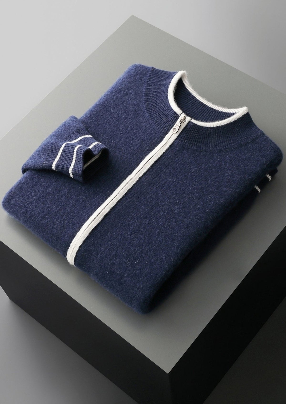 Pure Extra-Fine Merino Wool Contrast Zip Cardigan