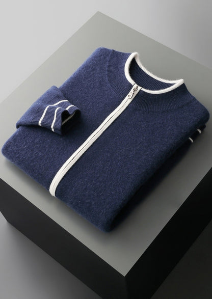 Pure Extra-Fine Merino Wool Contrast Zip Cardigan