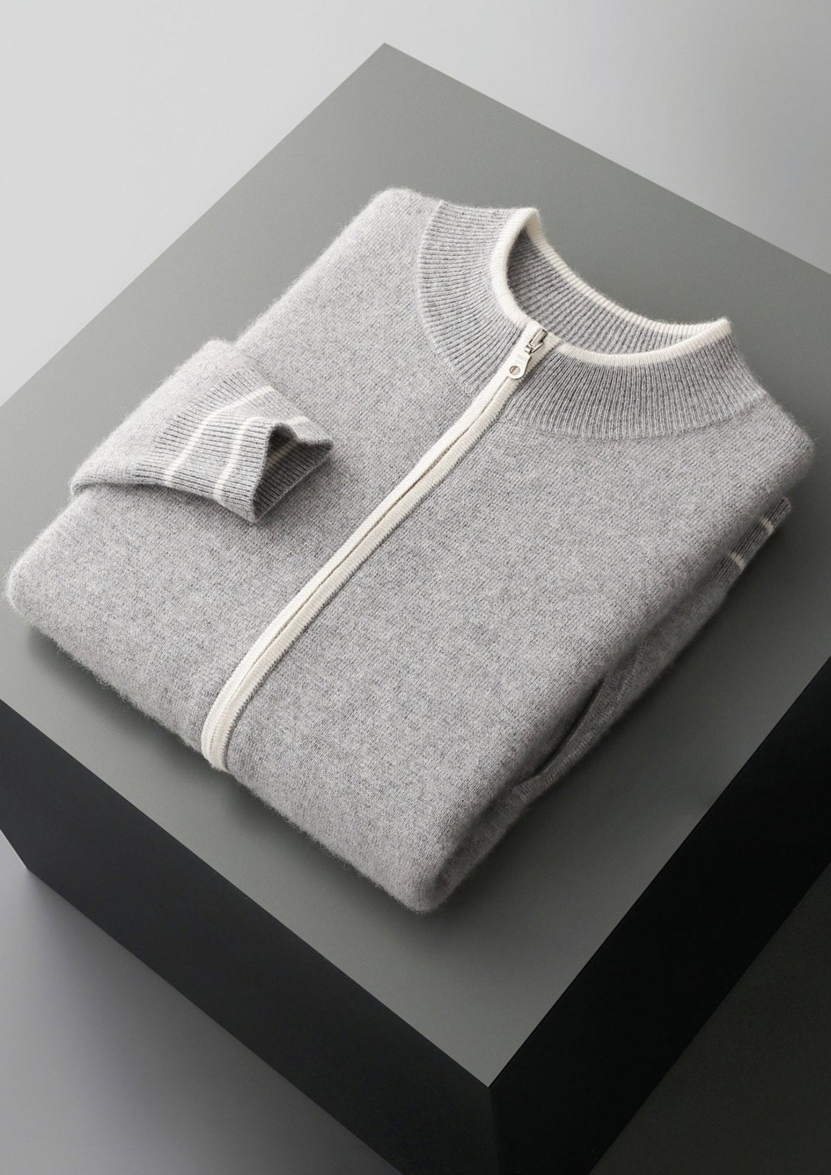Pure Extra-Fine Merino Wool Contrast Zip Cardigan