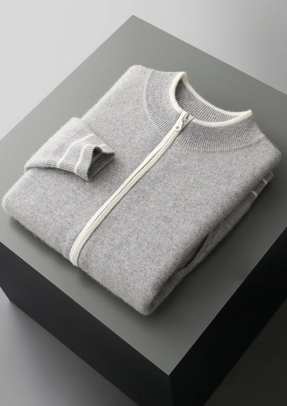 Pure Extra-Fine Merino Wool Contrast Zip Cardigan