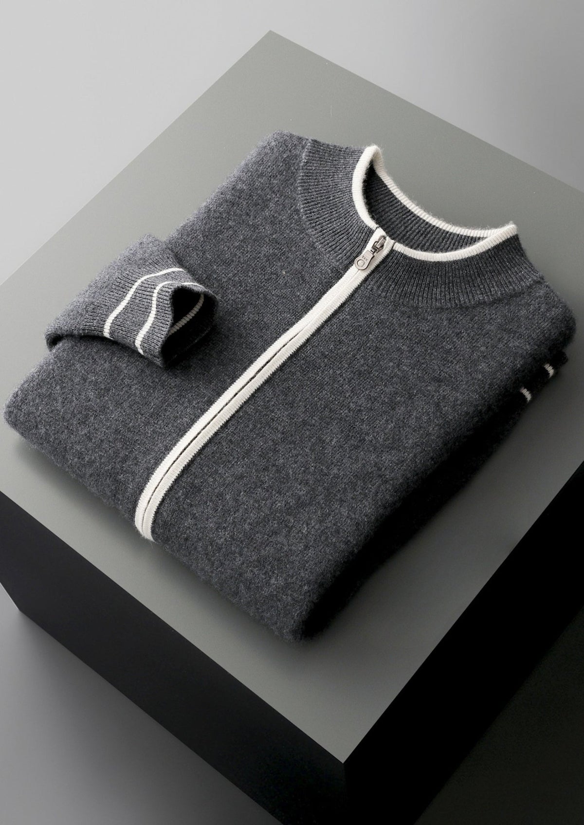 Pure Extra-Fine Merino Wool Contrast Zip Cardigan