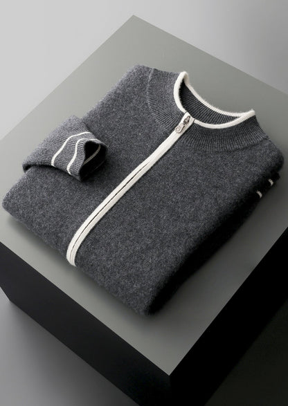 Pure Extra-Fine Merino Wool Contrast Zip Cardigan
