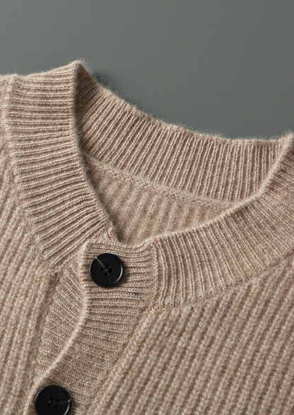 Pure Extra-Fine Merino Wool Ribbed Classic Button Cardigan