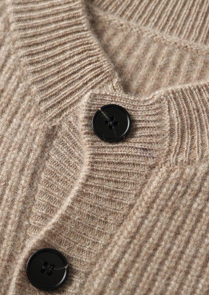 Pure Extra-Fine Merino Wool Ribbed Classic Button Cardigan