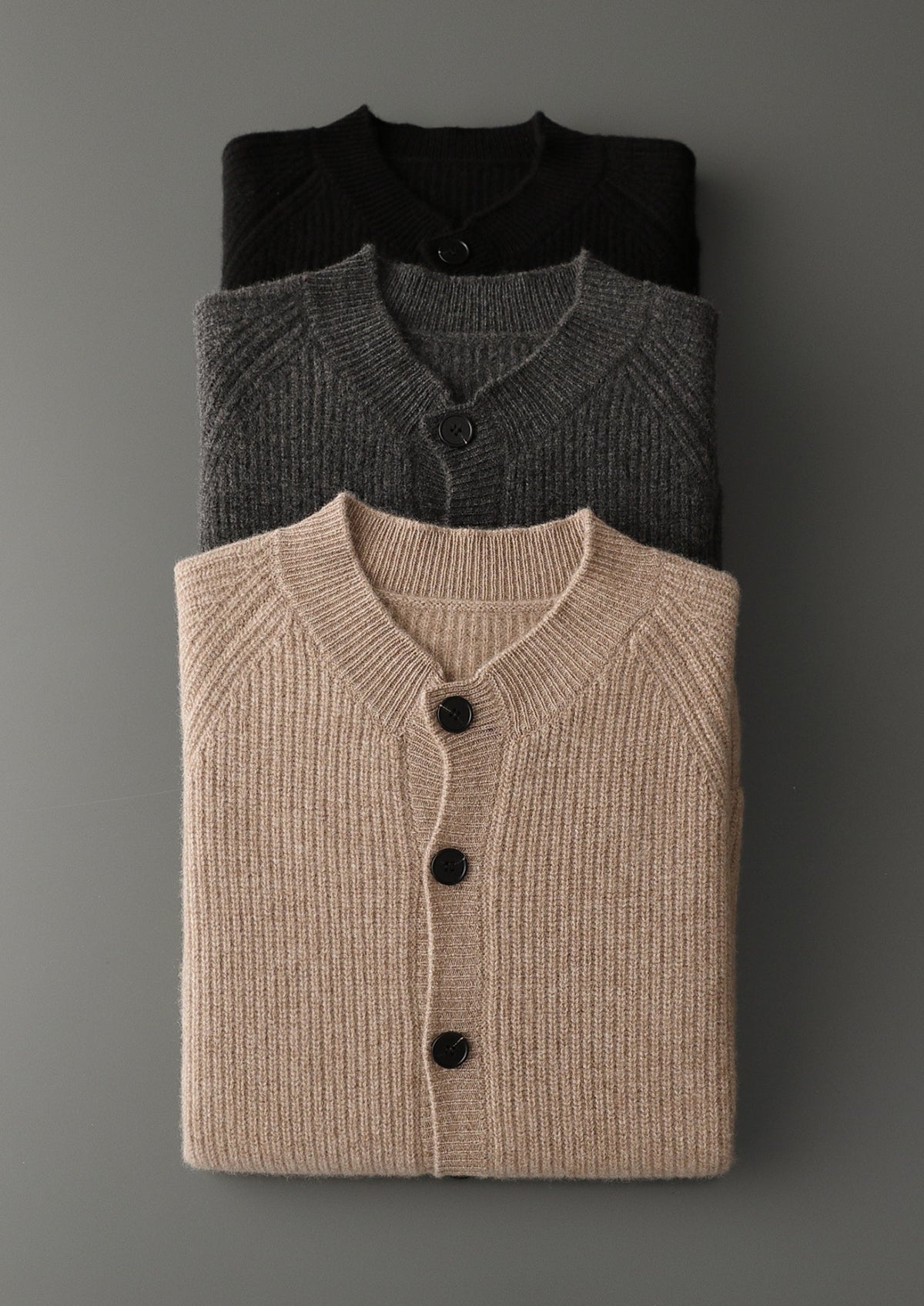 Pure Extra-Fine Merino Wool Ribbed Classic Button Cardigan