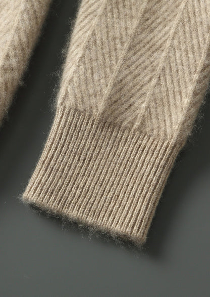 Pure Extra-Fine Merino Wool Herringbone Quarter Zip Sweater