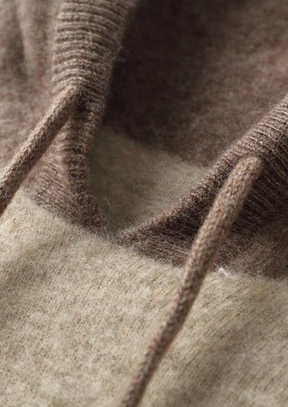 Pure Extra-Fine Merino Wool Two-Tone Leisure Hoodie