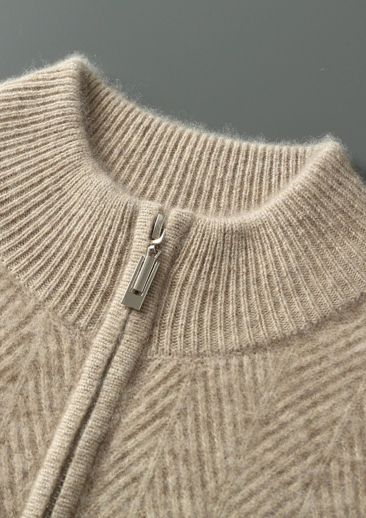 Pure Extra-Fine Merino Wool Herringbone Quarter Zip Sweater