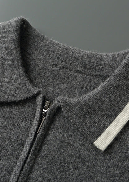 Pure Extra-Fine Merino Wool Contrast Zip Polo