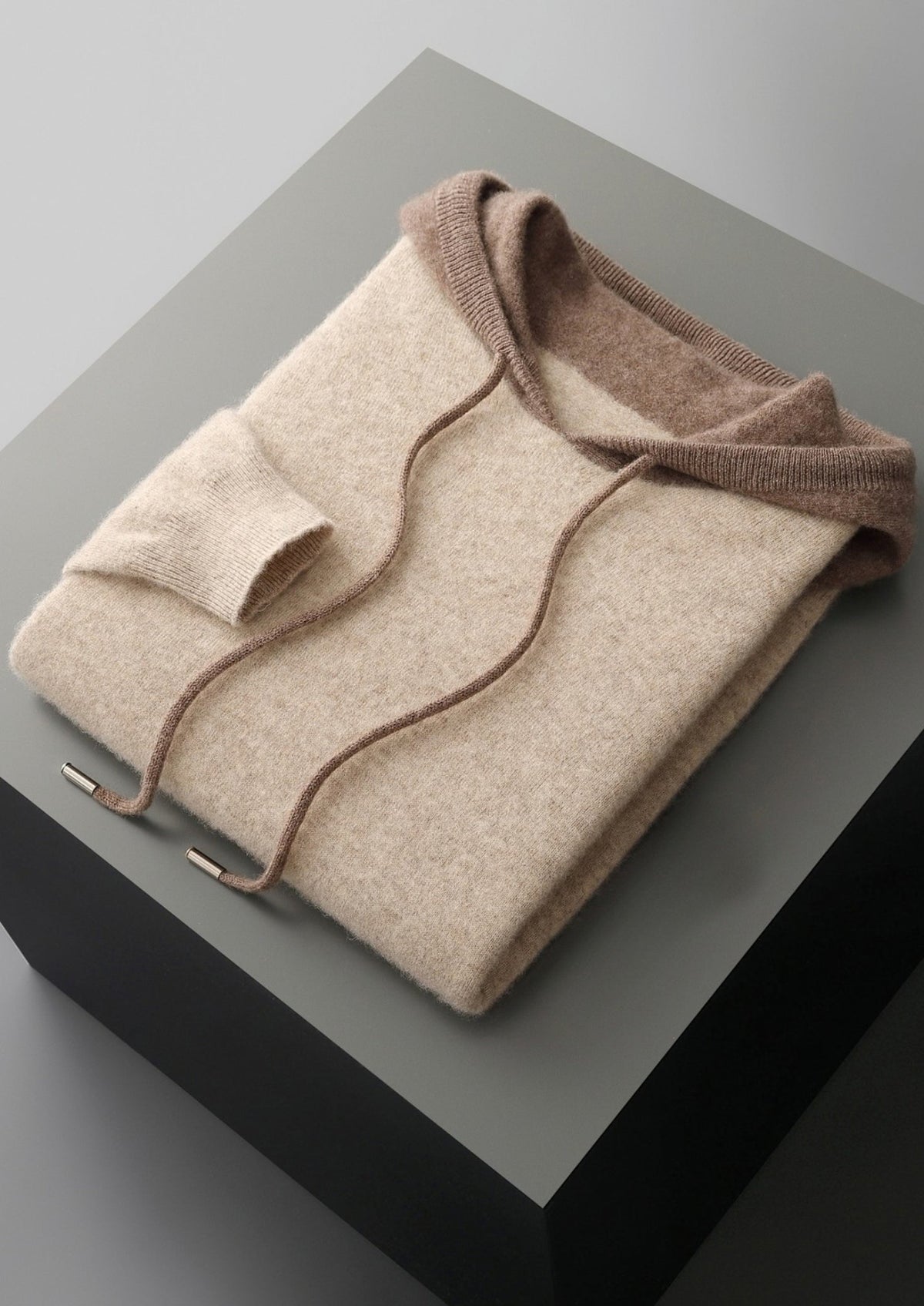 Pure Extra-Fine Merino Wool Two-Tone Leisure Hoodie