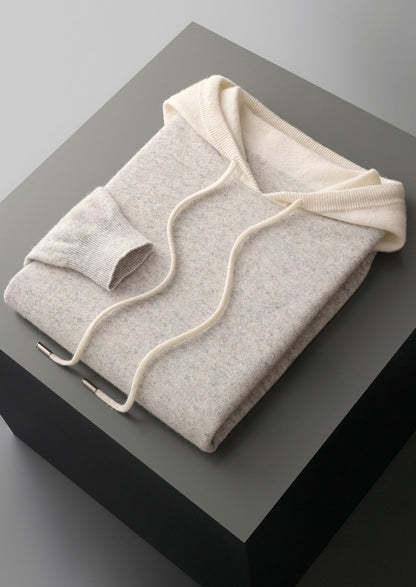 Pure Extra-Fine Merino Wool Two-Tone Leisure Hoodie