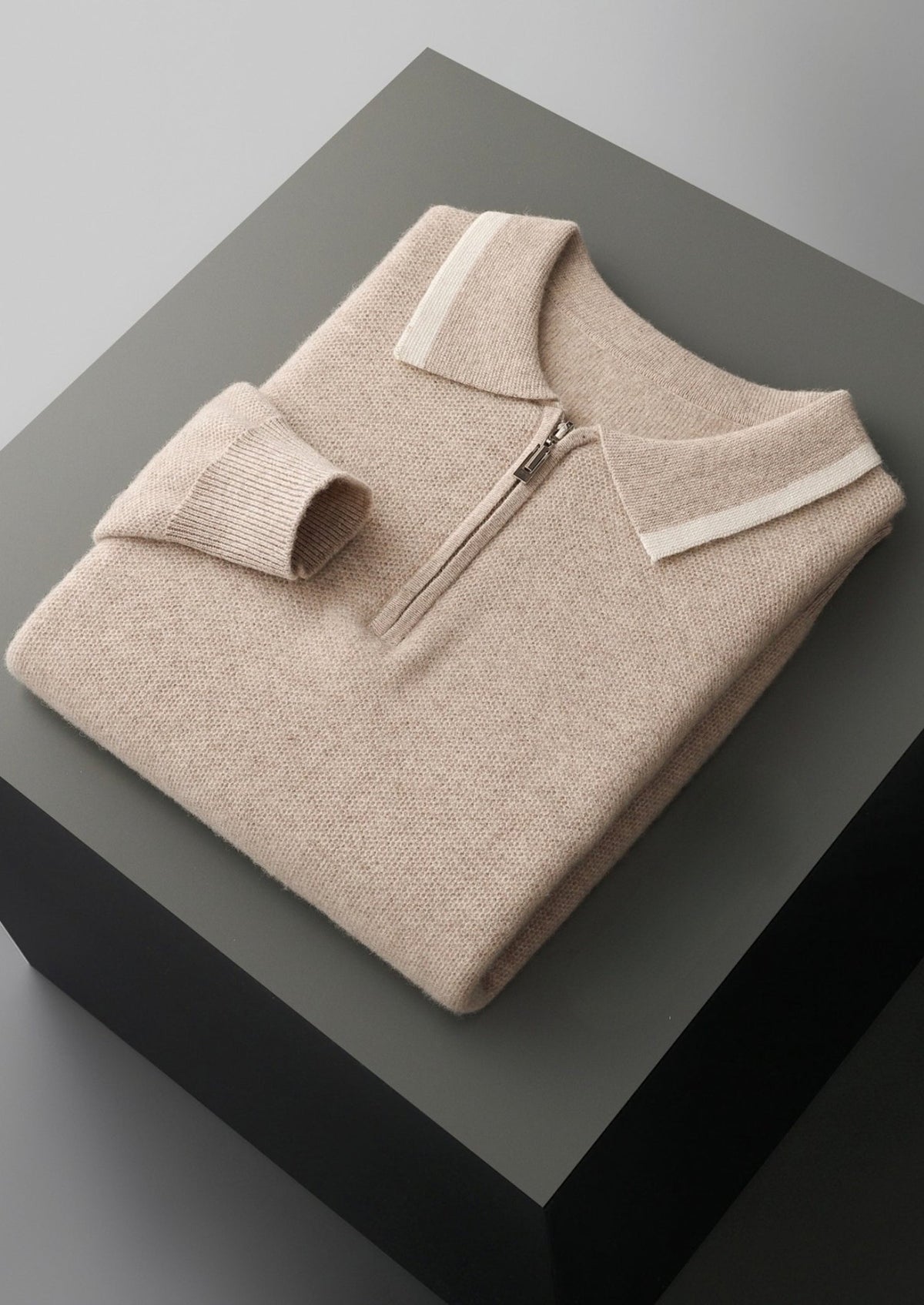Pure Extra-Fine Merino Wool Contrast Zip Polo