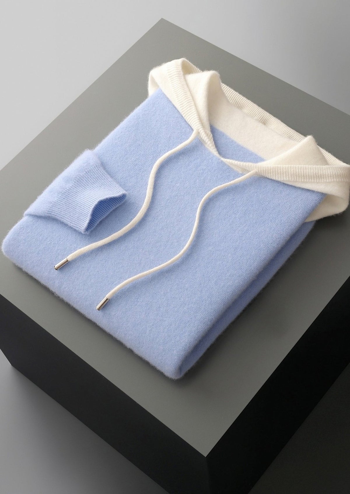 Pure Extra-Fine Merino Wool Two-Tone Leisure Hoodie