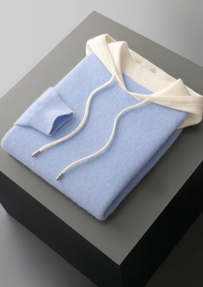Pure Extra-Fine Merino Wool Two-Tone Leisure Hoodie